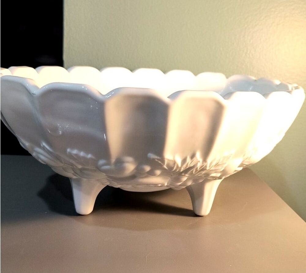 839. Milk Glass Footed Fruit Bowl Harvest
